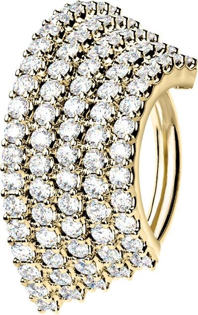 Actual product image Star Piercing Micro Piercing Ring 14k Gold Plated Plate with Five Crystal Lines (Brass, Surgical steel 316L)