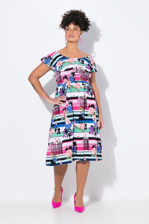 Actual product image Miamoda Smok-Jerseykleid, Musterstreifen, Carmen-Ausschnitt (42)