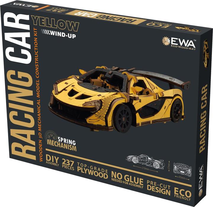 Actual product image Eco Wood Art Mechanical 3D wooden-puzzle - Racing Car -Yellow (237 parts)
