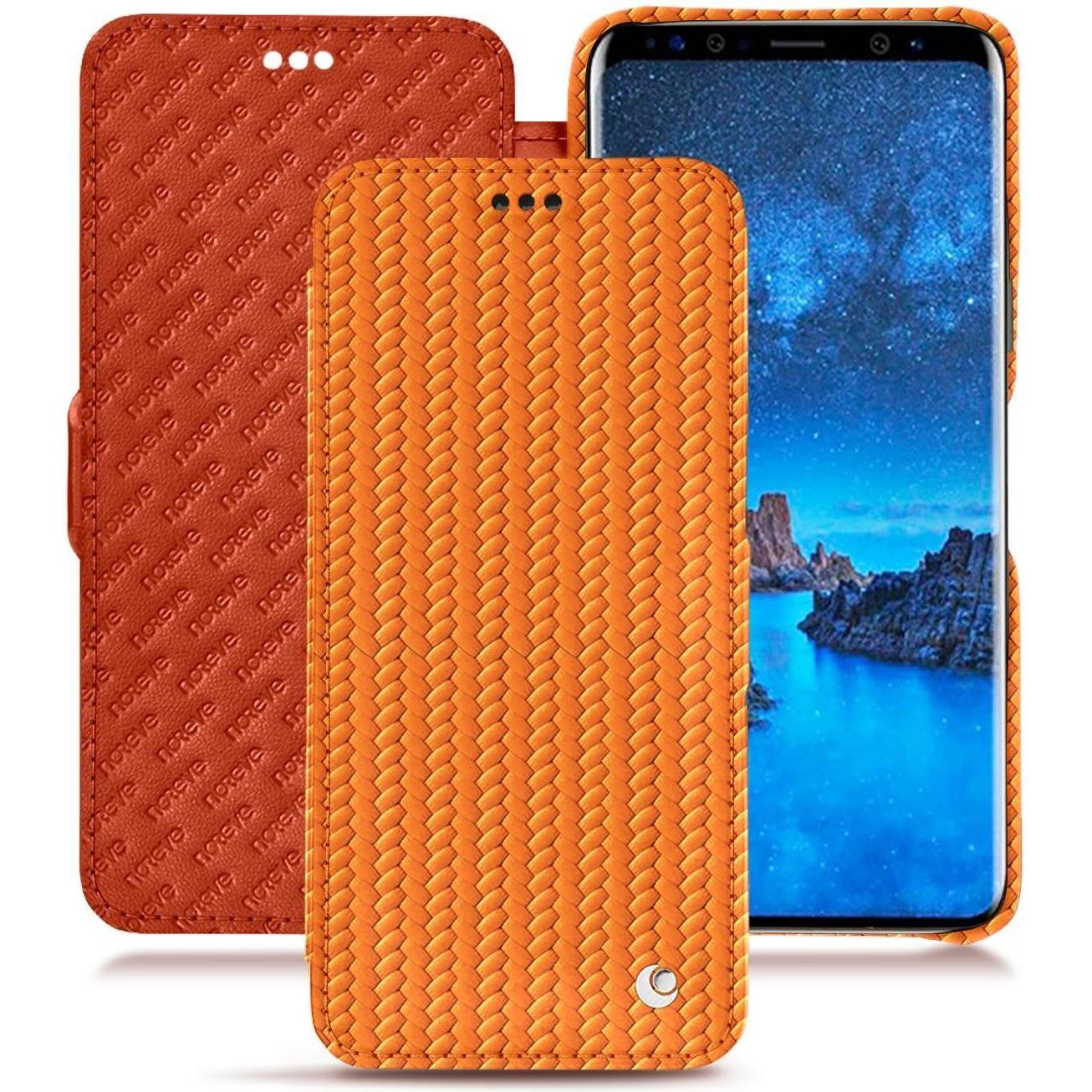Noreve Lederschutzhülle horizontal (Samsung Galaxy S9), Smartphone Hülle, Orange