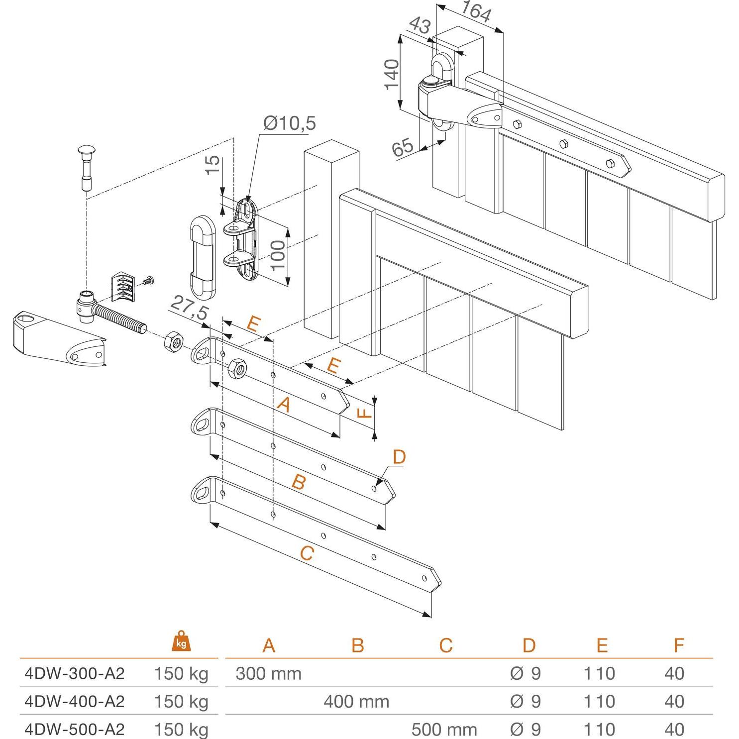 Thumbnail - Locinox, Baubeschläge + Holzverbinder, Langband Anti Sabotage 4 DW, verstellbar, 400 x 40 mm, Edelstahl (1 Stk.)