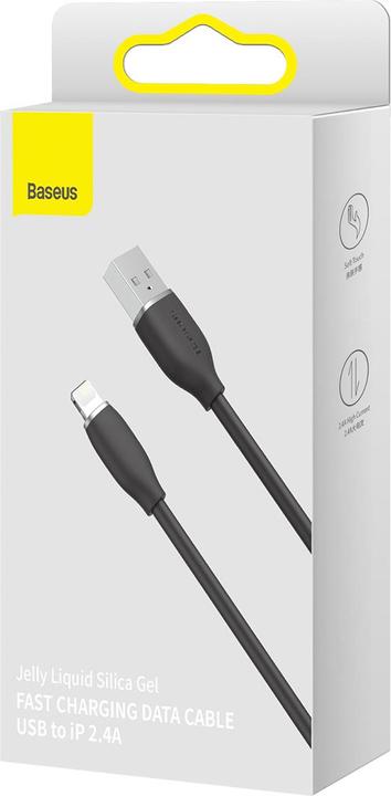 Actual product image Baseus Jelly Liquid Silica Gel Fast Charging Data Cable USB to iP 2.4A 2m Black (2 m, USB 2.0)