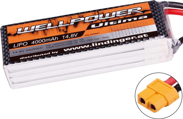 Productafbeelding Wellpower lipo accu ultima 4000 mah / 14,8 volt 4s 25/50c ch3/5 xt-60 (14.80 V, 4000 mAh)