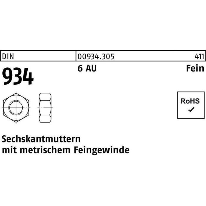 Thumbnail - Muttern + Unterlegscheiben, Sechskantmutter DIN 934 M 76 x 4 6 Automatenstahl (M76)