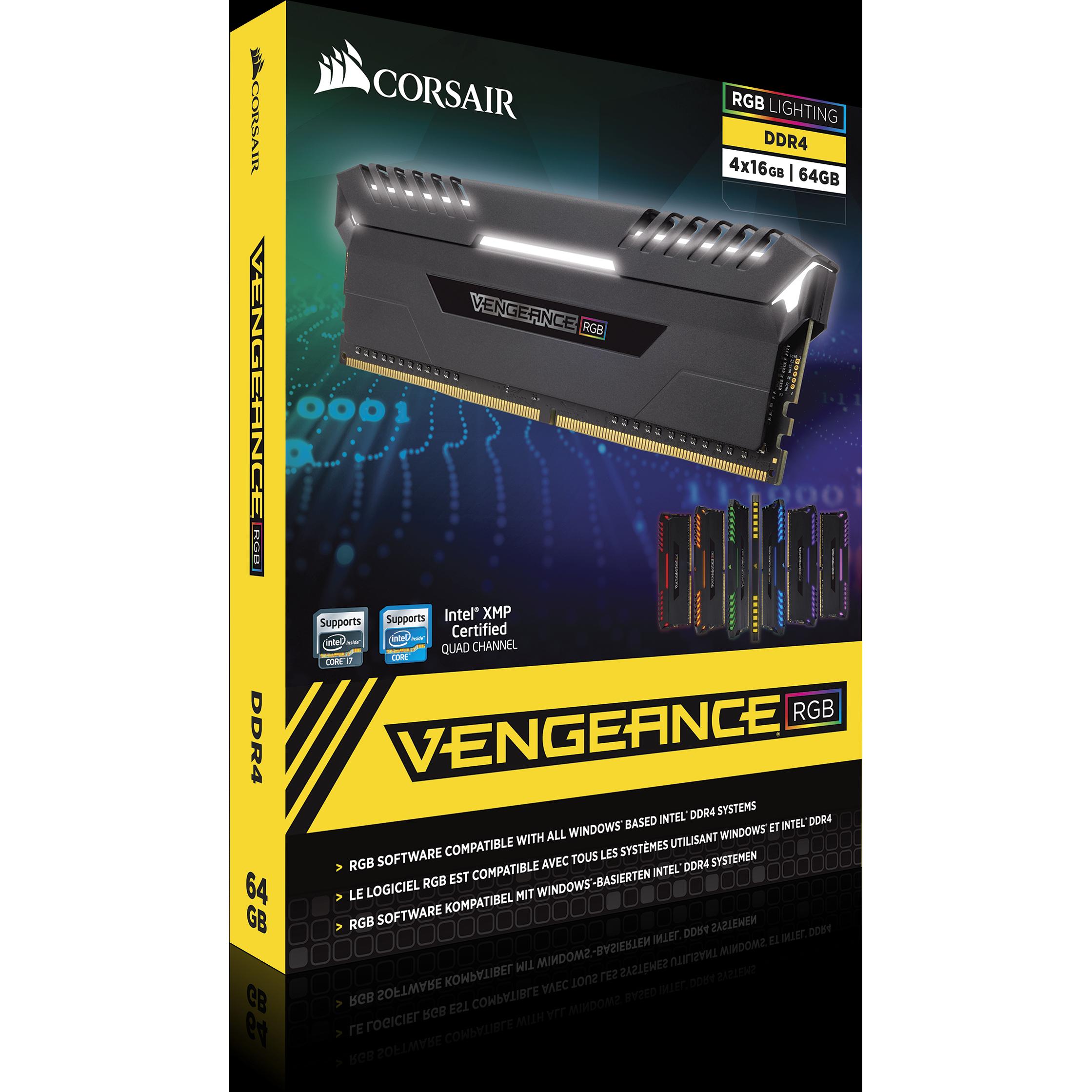 Thumbnail - Corsair DDR4 Vengeance RGB LED (4 x 16GB, 3000 MHz, DDR4-RAM, DIMM), RAM, Schwarz
