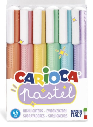 Produktbild Carioca Textmarker Pastell 6 Farben (Orange, Violett, Blau, Grün, Pink, Gelb, Pastell, 5 mm, 6 x)