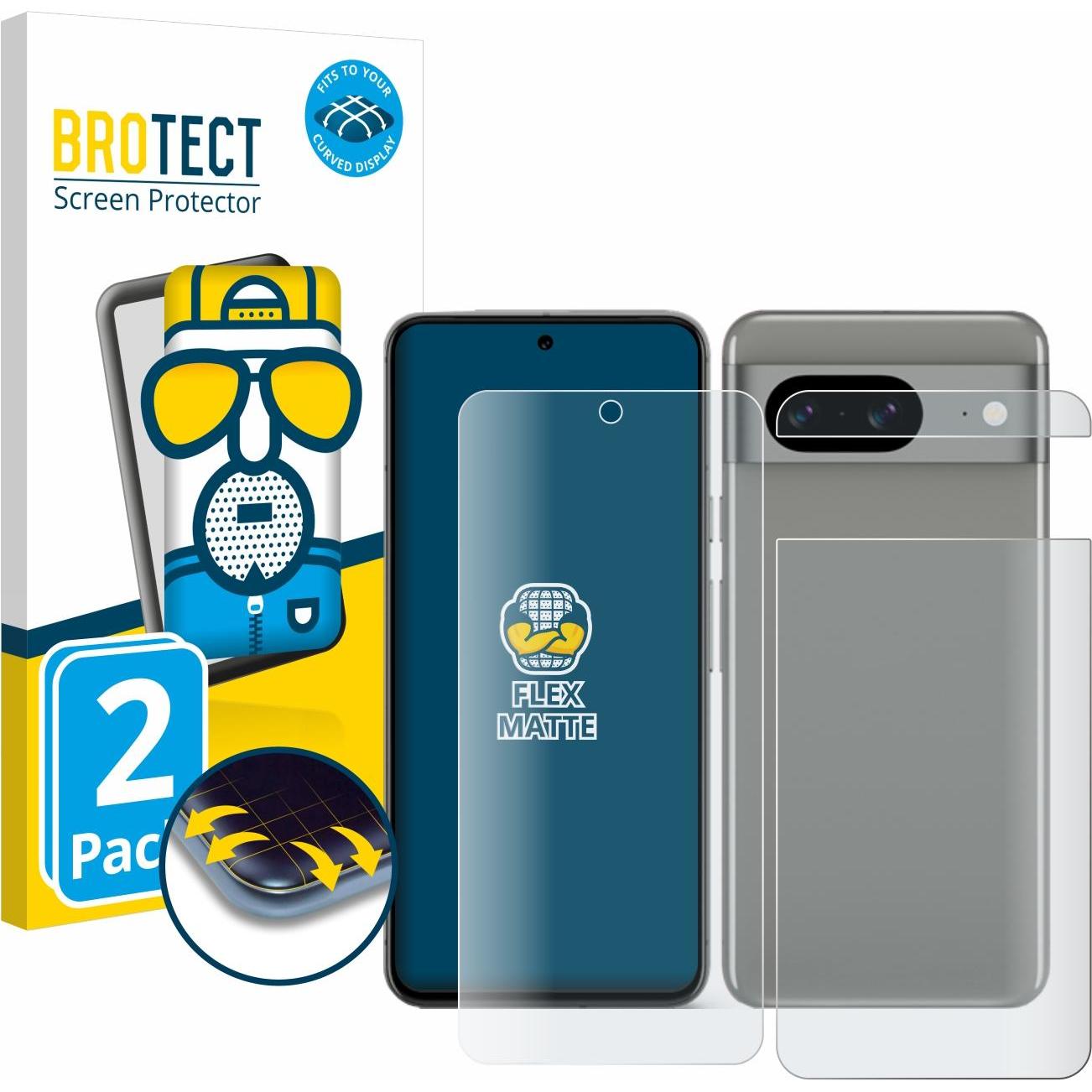 BROTECT Full-Cover Displayschutz Matt (2 Stück, Google Pixel 8), Smartphone Schutzfolie, Grau