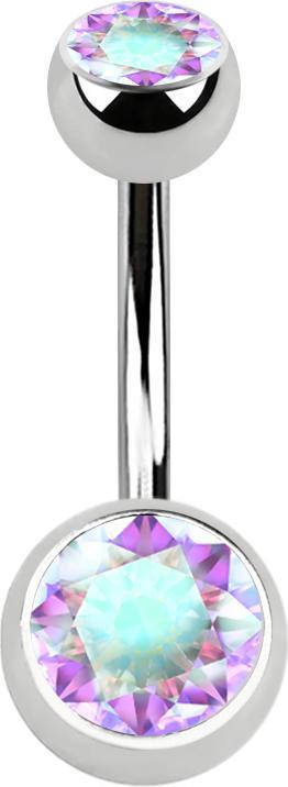 Produktbild Star Piercing Banane silber mit zwei Kugeln Kristall multicolor (ohne Messing, Chirurgenstahl 316L)