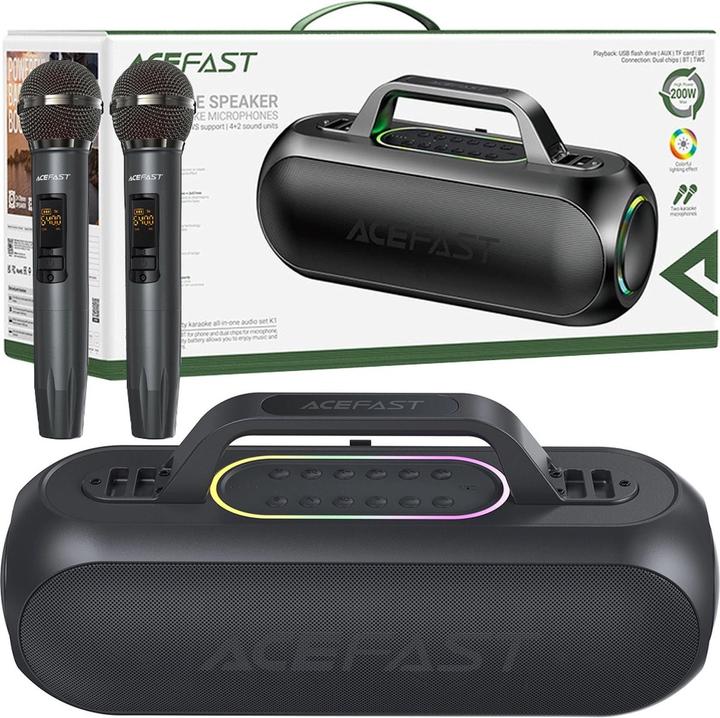 Actual product image Acefast K1 wireless karaoke speaker with 2 microphones - black