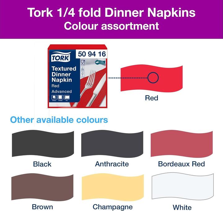 Produktbild Tork Textured Dinner Napkin Red 14ply 2ply 38 x 39 cm 18 x 50 napkins 509416 (50 Stk., 38 x 39 cm)