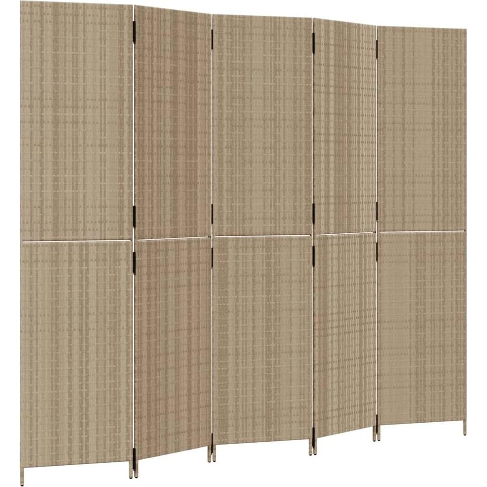 VidaXL, Paravent + Raumteiler, Paravent 5-tlg. Beige Poly Rattan,Farbe: Beige,Material: Poly