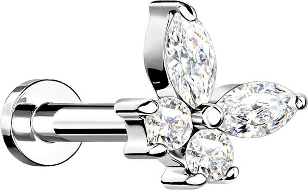 Immagine prodotto Star Piercing Micro Labret filo interno argento farfalla con cristalli argento (Acciaio chirurgico 316L, Ottone)