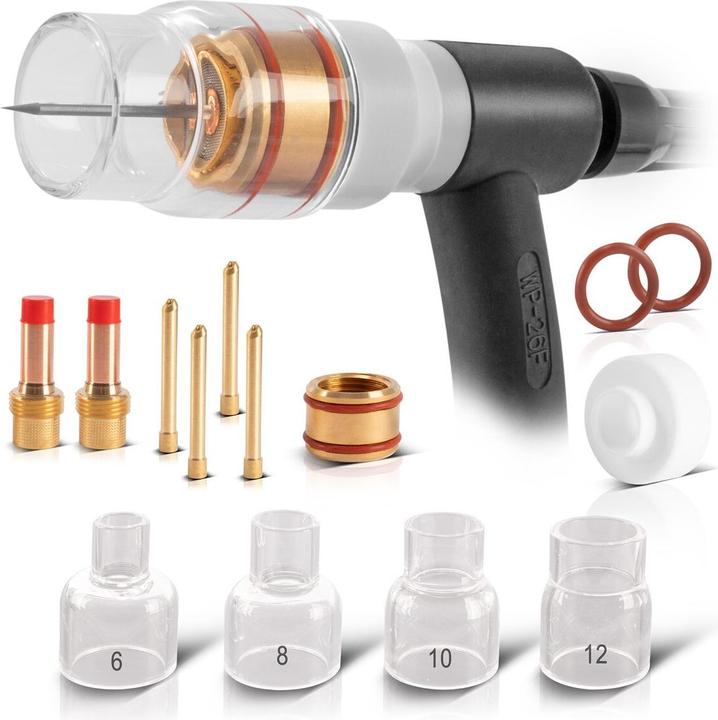 Stahlwerk Set di lenti per gas in vetro 14 pezzi Accessori per saldatura TIG per WP SR 17 18 26