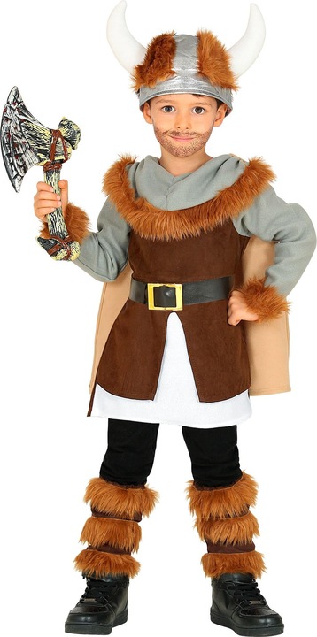 Immagine prodotto Widmann Costume da vichingo da ragazzo con tunica, cintura e mantello, scaldamuscoli, elmo (140)
