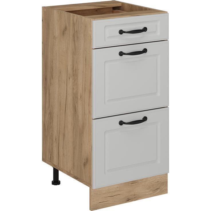 Vicco, Regal, Küchenunterschrank R-Line, Weiss Landhaus/Goldkraft Eiche, 40 cm mit Schubladen, ohne Arbeitsplatte