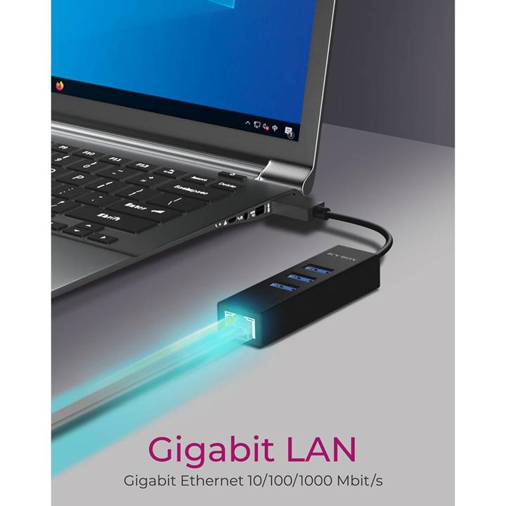 Produktbild Icy Box USB Hub SB 3.0 Hub & LAN-Adapter,IB-HUB1419-LAN (USB-C, 4 Ports)