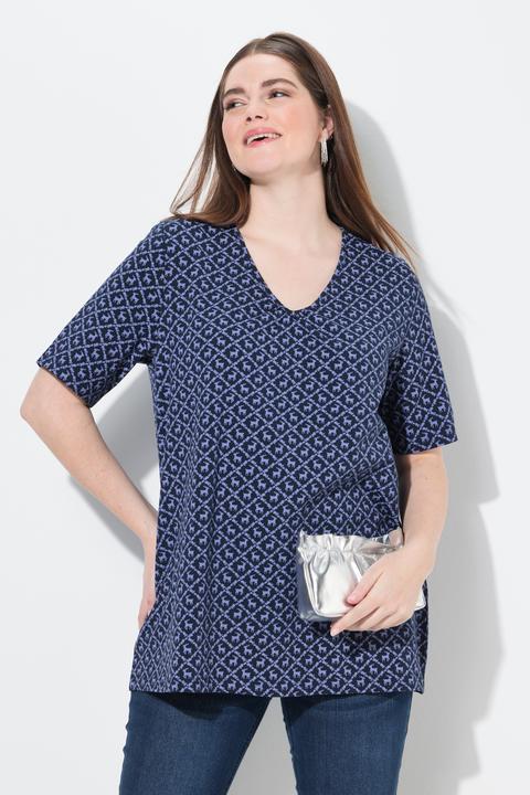 Produktbild Ulla Popken T-Shirt, Trachtenmuster, A-Linie, V-Ausschnitt, Halbarm (58)