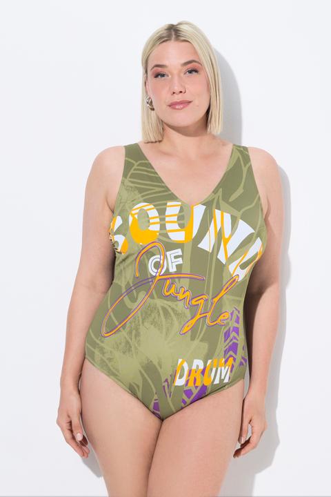 Image du produit Ulla Popken Maillot de bain sans bonnets souples, décolleté en V et imprimé jungle (56)