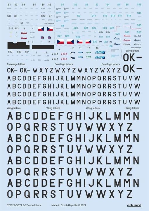 Actual product image Eduard Z-37 stencils, code letters & labels for