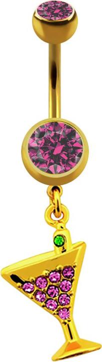 Produktbild Star Piercing Banane vergoldet mit Anhänger Cocktail und Kristall pink (ohne Messing, Chirurgenstahl 316L)