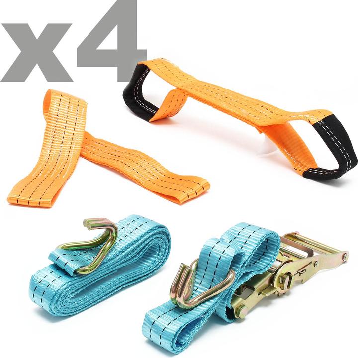Produktbild Wiltec Auto Spanngurt 4er Set 3,5m x 50 mm 3000 daN Zurrgurte Autotransport Reifengurte
