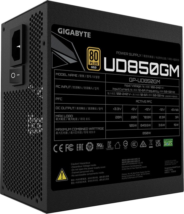 Actual product image Gigabyte UD850GM Power supply 850 W 20+4 pin ATX ATX Black (850 W)