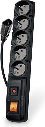 Produktbild HSK Acar F5 IEC kabel, 5 zÃ¡suvek, pÅ™epÄ›Å¥ovÃ¡ ochrana, C14 do UPS, ÄernÃ½