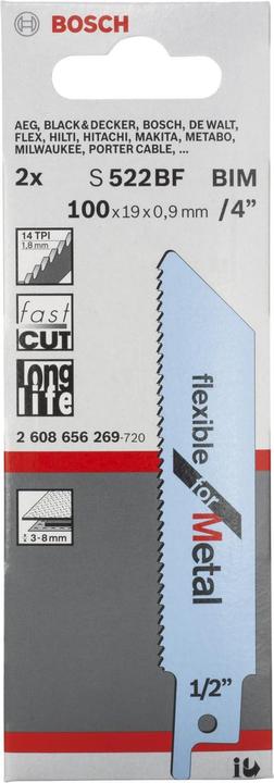 Produktbild Bosch Professional Zubehör Säbelsägeblatt S 522 BF, Flexible for Metal, 2er-Pack