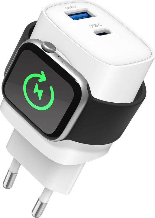 Eaxus 3in1 Ladegerät, kabelloser Ladeport kompatibel mit Apple Watch, USB-A & USB-C (22 W)