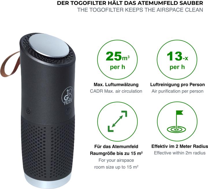 Productafbeelding toGo Filter Luchtreiniger om mee te nemen, draagbaar (15 m²)