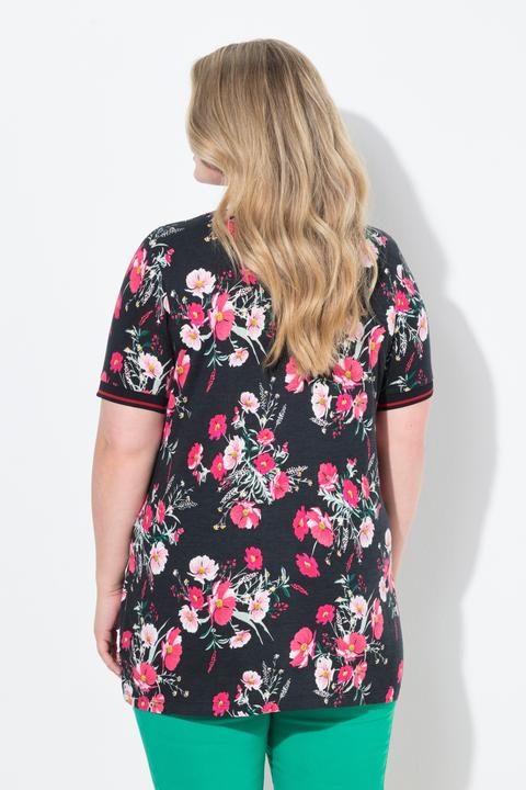 Image du produit Miamoda T-shirt, motif floral. Manches courtes, bords-côtes à rayures (60)