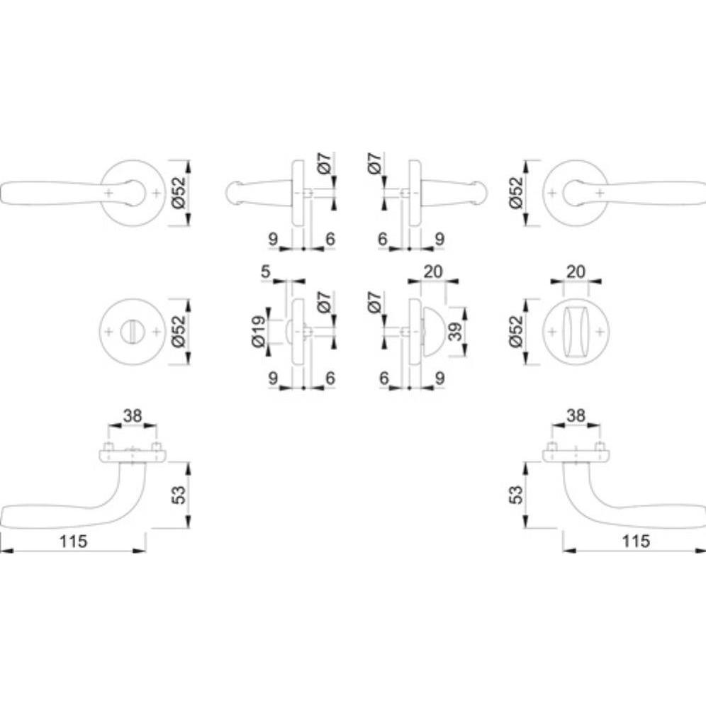 Thumbnail - Hoppe, Türgriff + Fenstergriff, Rosettengarnitur Maribor 1766 / 17KV/17KVS Aluminium F1 rund SK/OL DIN links / rechts D/...