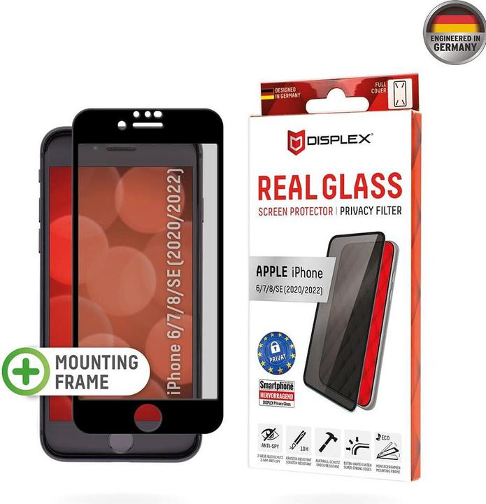 Produktbild Displex Real Glass, Privacy Full Cover Panzerglas (1 Stück, Apple iPhone 7, Apple iPhone 6, Apple iPhone 8)