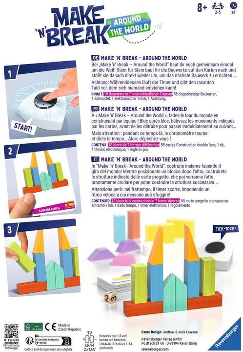 Produktbild Ravensburger 22473 - Make 'n' Break - Around the World - Gesellschaftsspiel für die ganze Familie (Deutsch, Französisch, Italienisch, 2 - 5 Spieler)