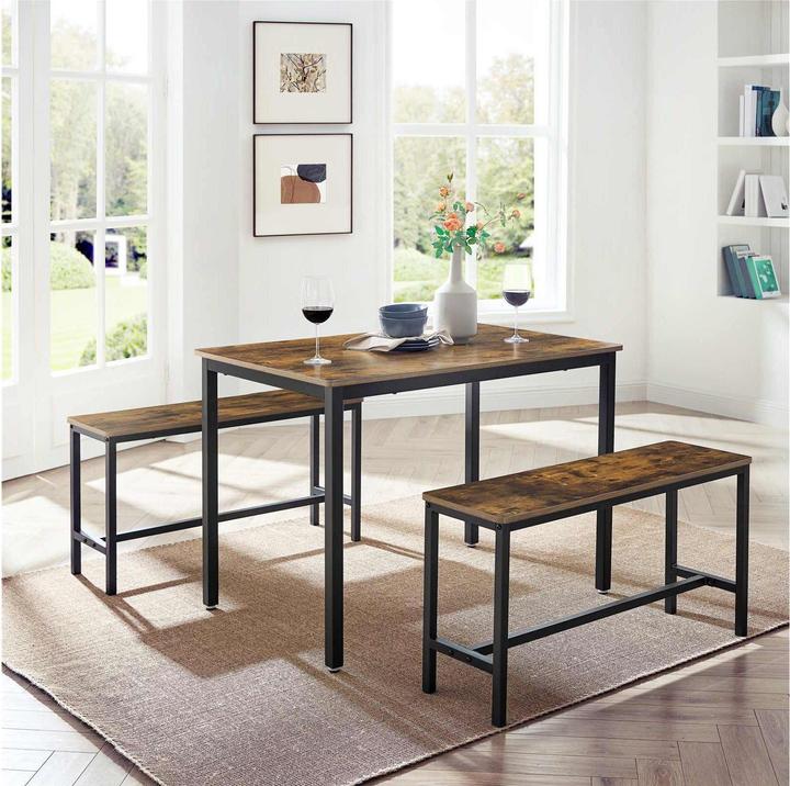 Image du produit Vasagle Tisch mit zwei Bänken, Vintagebraun-Schwarz, Tiefe: 70 cm (110 x 75 x 70 cm)