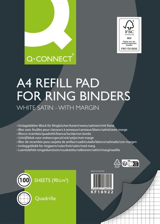 Q-Connect Feuilles perforées pour couvertures à anneaux (A4, Quadrillé)