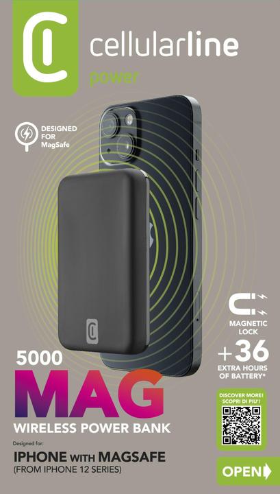 Immagine prodotto Cellularline Wireless power bank MAG 5000 Caricabatterie portatile compatibile con MagSafe Nero (5000 mAh, 7.50 W, 19.25 Wh)