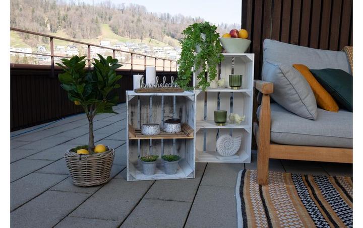Immagine prodotto Holz Zollhaus Holzharasse mit Zwischenboden Weiss, geflammt (40 x 50 x 30 cm)