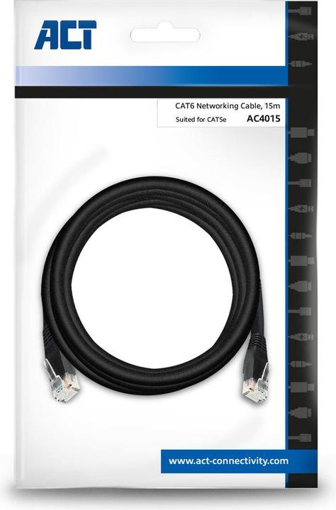 Produktbild ACT Black 15 meter U/UTP, CAT6 patch cable with RJ45 connectors, Zip Bag (U/UTP, CAT6, 15 m)
