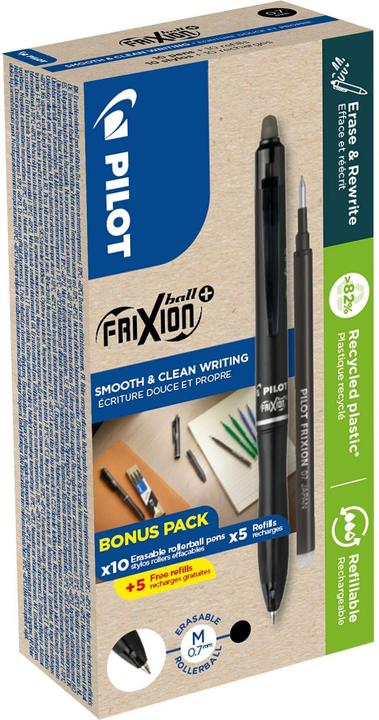 Image du produit Pilot BG Frixion Ball Plus+ 0.7 noir Greenpack 10+10 Refills (Noir, 10x)