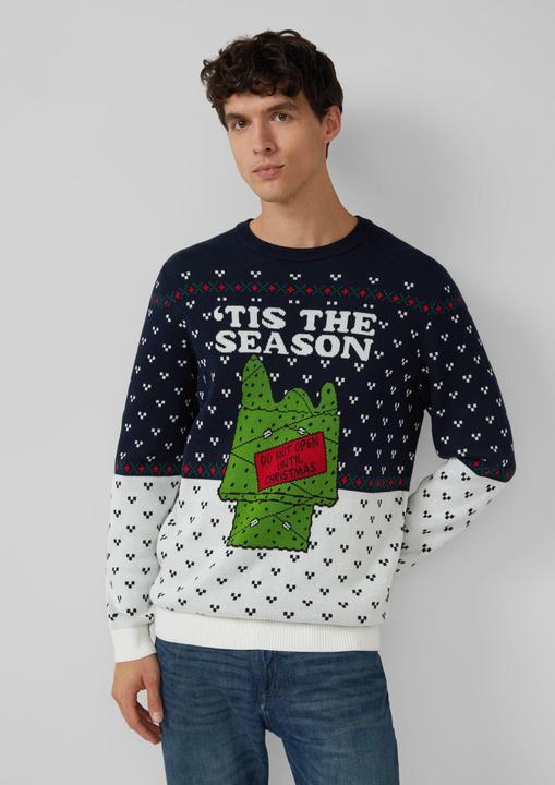 Produktbild s.Oliver Strickpullover Weihnachtspullover aus reiner Baumwolle mit Peanuts®-Motiv (M)