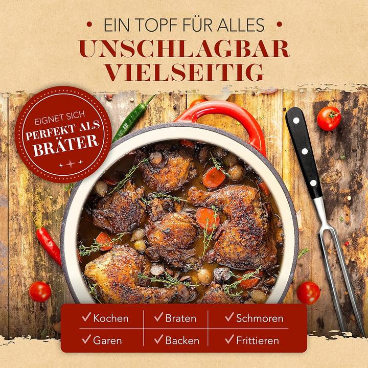 Produktbild Krustenzauber Schmortopf mit Fleischgabel (Bräter + Schmortopf, Gusseisen)