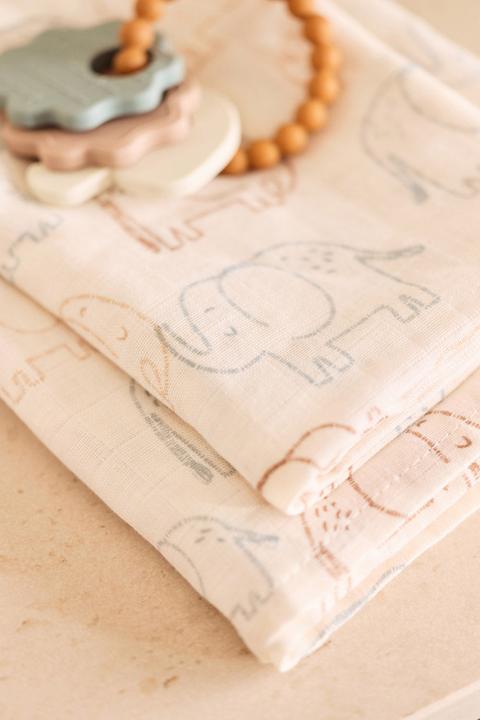 Actual product image Jollein Spucktücher Elephant Tales 3er Set (70 cm, 70 cm)