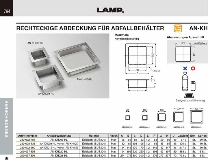 Produktbild Sugatsune Abdeckungen quadratisch für Abfallbehälter