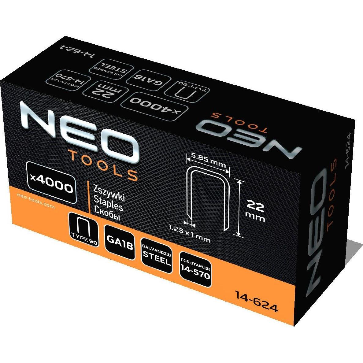 Neo, Büroklammer, Verzinkte Heftklammern für pneumatischen Hefter (14-570), GA18, Typ 90 (4K), Länge 22 mm, 4000 s (1 x)
