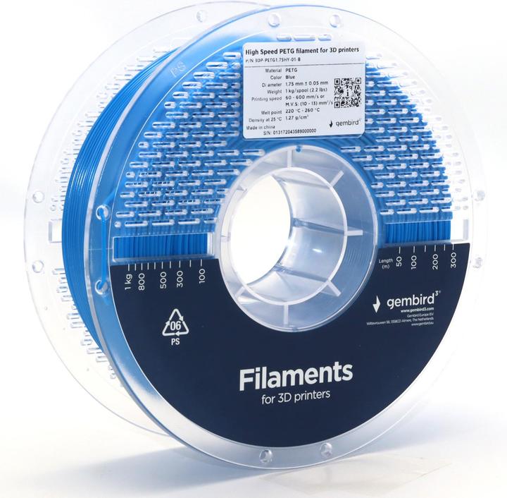 Immagine prodotto Gembird PETG ad alta velocità (PET, PETT) - Bl - 1,75 mm - 1 kg (PETG, 1.75 mm, 1000 g)