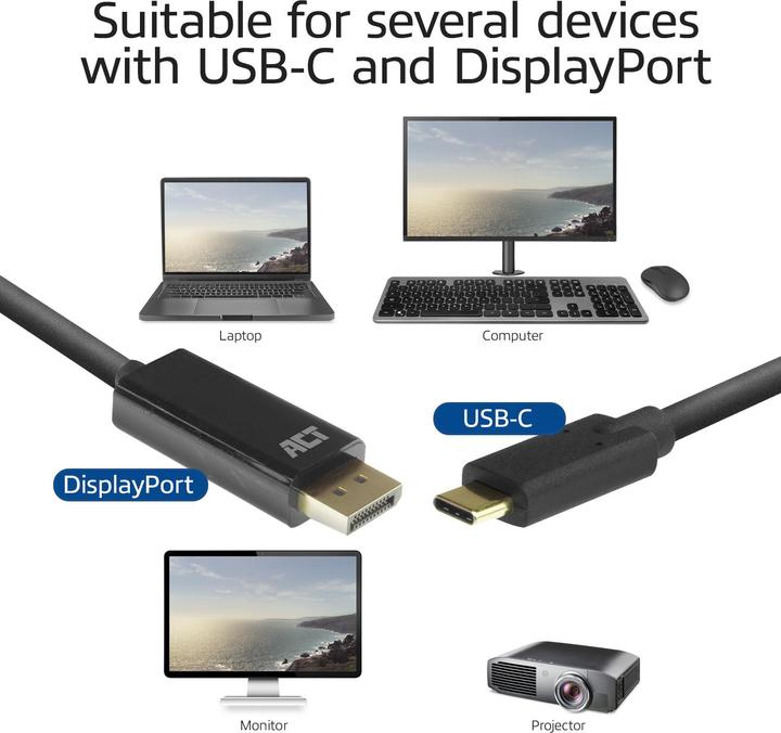 Actual product image ACT USB Typ C – DisplayPort (2 m, DisplayPort, USB Type C, 1.2)
