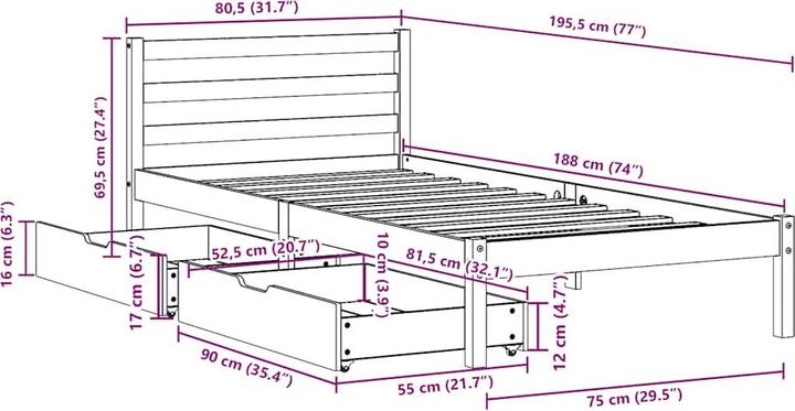Image du produit vidaXL Bettrahmen (75 x 190 cm)