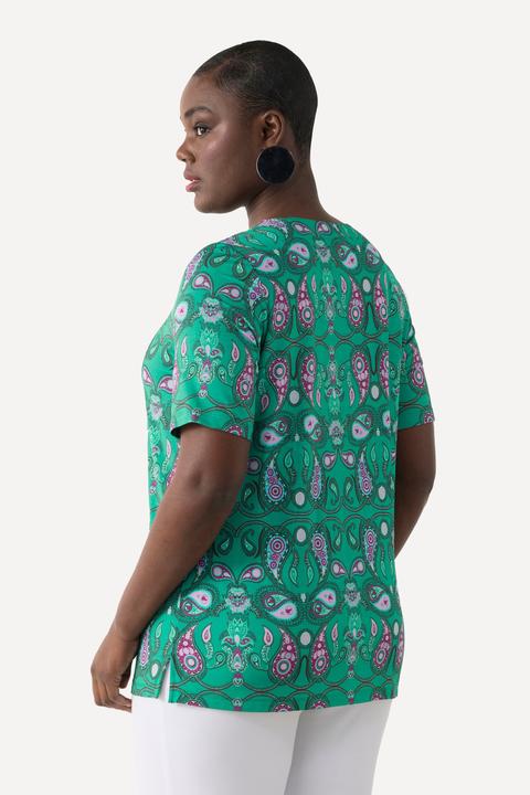 Immagine prodotto Ulla Popken Maglia in tessuto fluente con Paisley, scollo a cuore e mezze maniche (42, 44)
