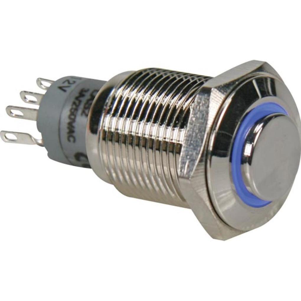 Velleman High Round Metal Switch Spdt 1No 1Nc Blue Ring, Taster + Schalter, Blau